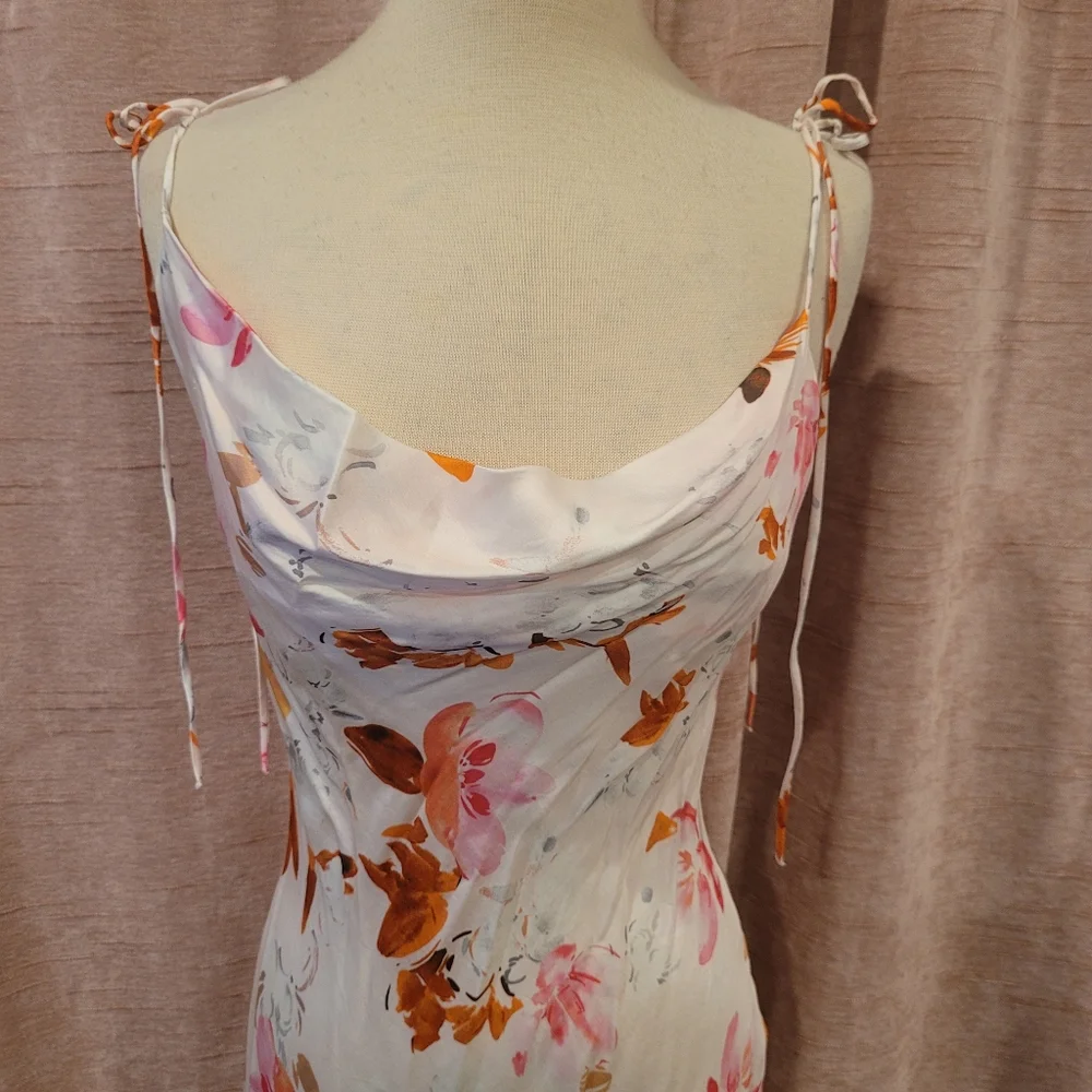 ZARA silky strappy mini dress white w/ pink/orange flowers szM  NWT - Picture 6 of 7